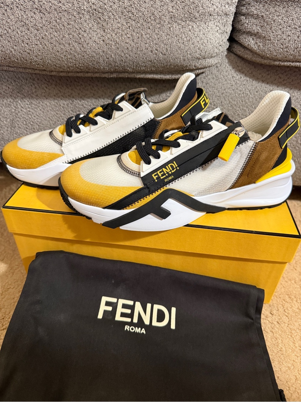 Fendi Men’s Yellow, White & Black Fashion Sneakers